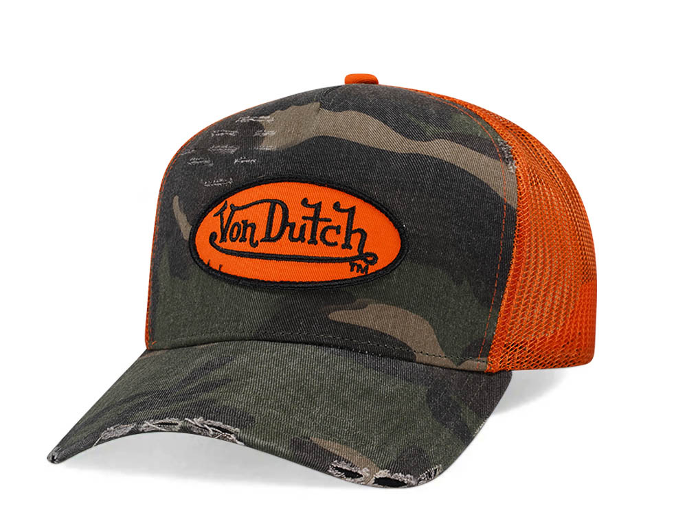 Von Dutch Camouflage Orange Edition Trucker A Frame Snapback Gorra