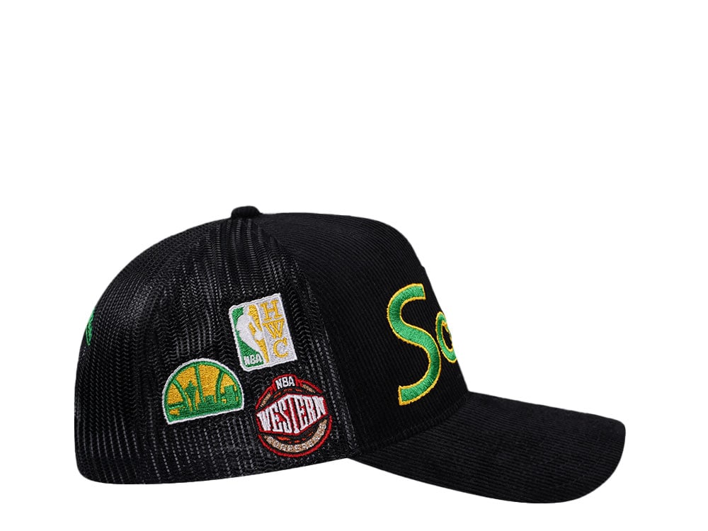 Mitchell & Ness Seattle Supersonics Times up Black Cord Hardwood Classic Trucker Snapback Gorra