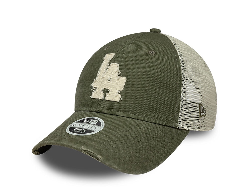 New Era Los Angeles Dodgers Distressed Olive Edition 9Twenty Womens Trucker Strapback Gorra