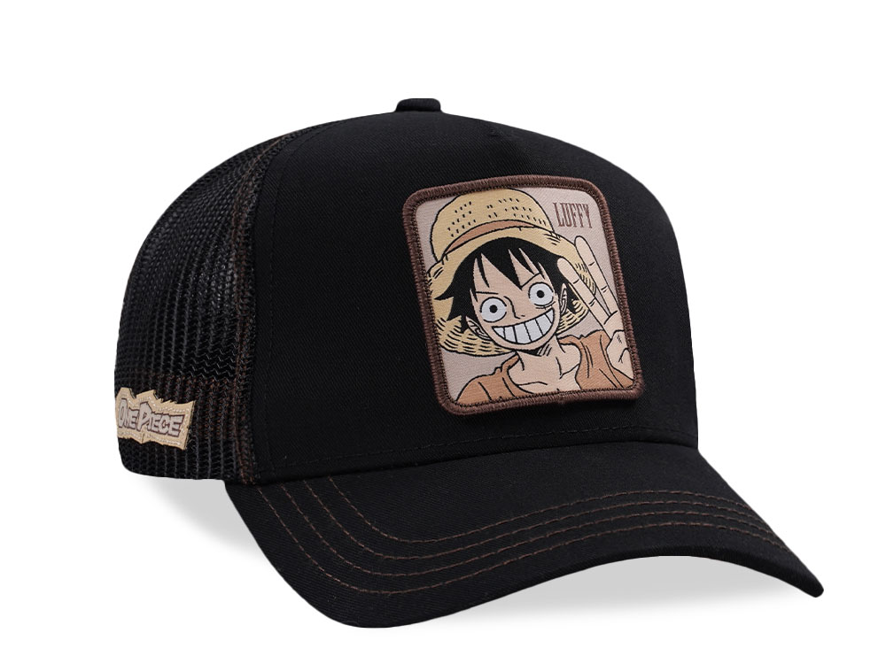Capslab One Piece Square Patch Luffy Black Brown Trucker Snapback Gorra