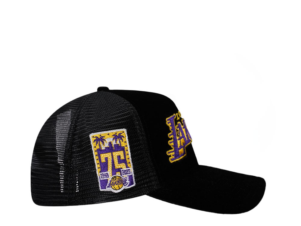 New Era Los Angeles Lakers 75th Anniversary Black Velvet 9Forty A Frame Trucker Snapback Gorra