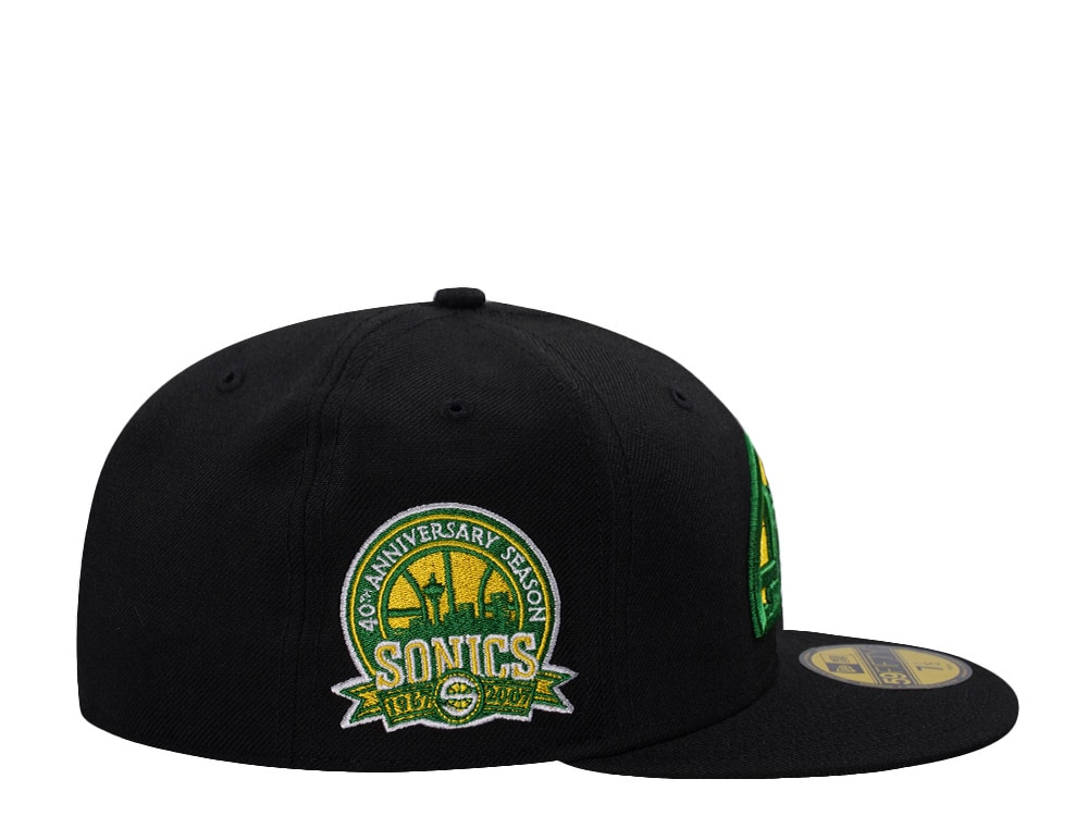 New Era Seattle Supersonics 40th Anniversary Wool Black Throwback Edition 59Fifty Fitted Gorra