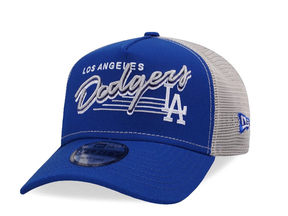 New Era Los Angeles Dodgers Vintage Script Blue Trucker Edition 9Forty A Frame Snapback Gorra