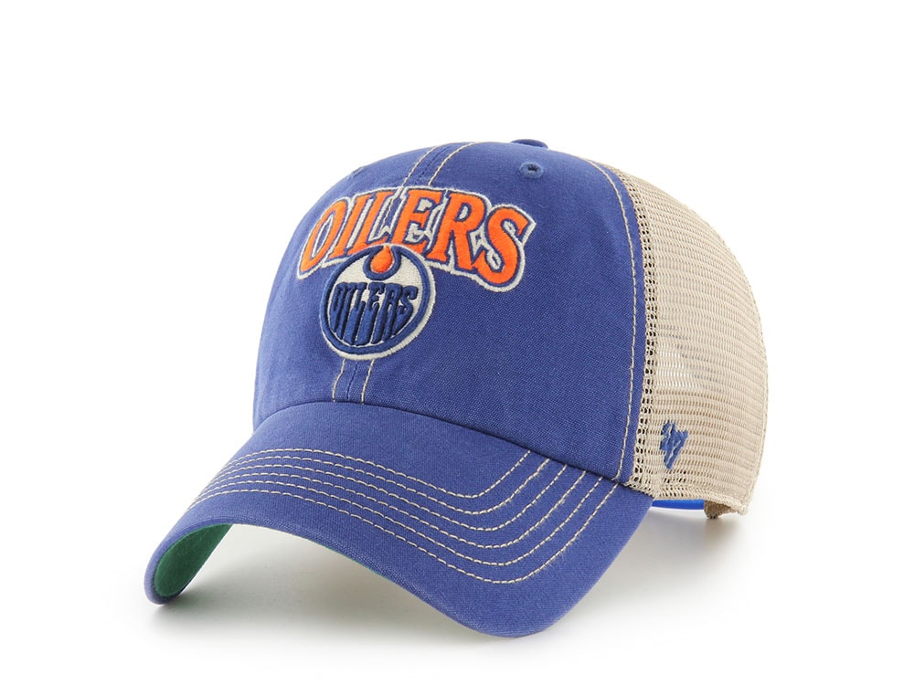 47Brand Edmonton Oilers Vintage Royal Blue Tuscaloosa Edition Trucker Clean Up Snapback Gorra