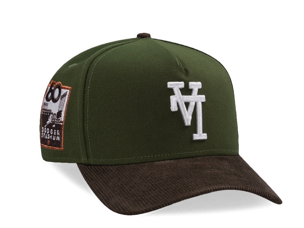 New Era Los Angeles Dodgers Dodger Stadium 60th Anniversary Rifle Green Walnut Corduroy Two Tone Edition 9Forty A Frame Snapback Gorra