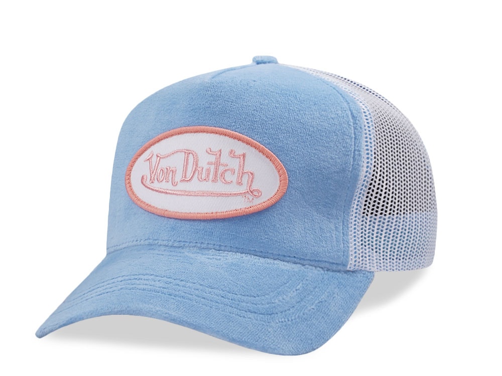 Von Dutch Oval Patch Light Blue Velour Edition Trucker Snapback Gorra
