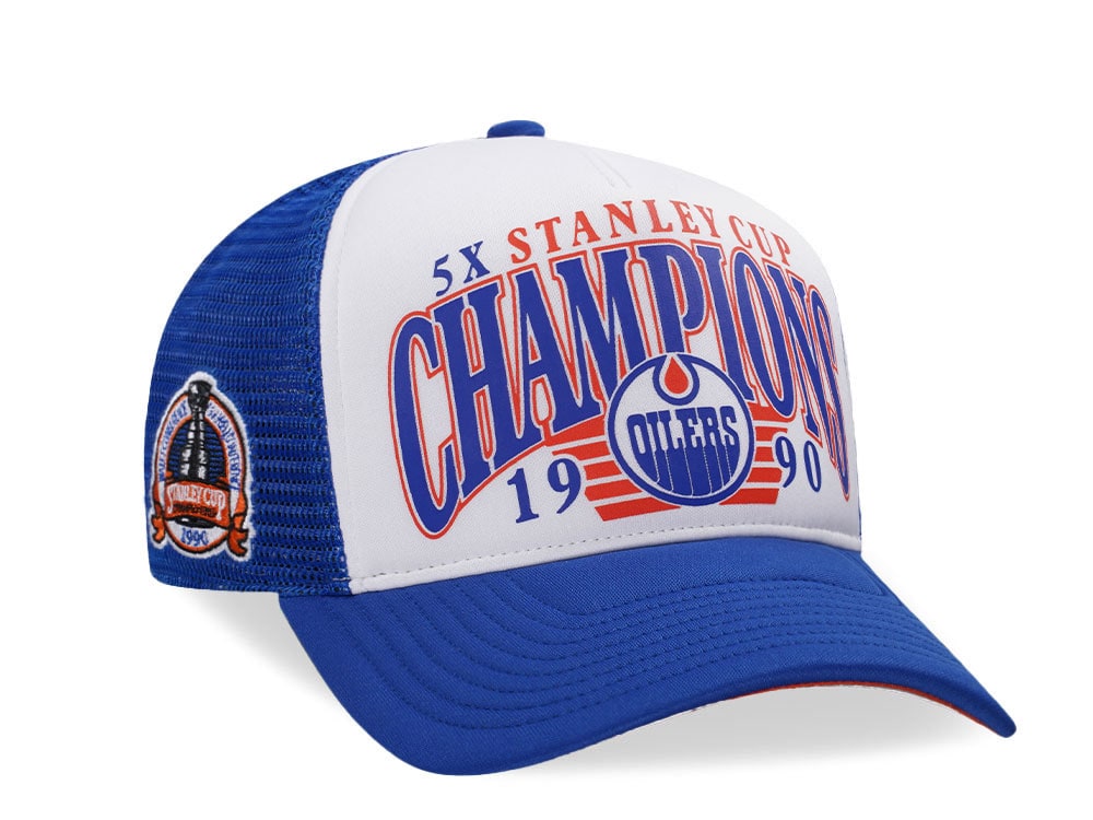 47Brand Edmonton Oilers Vintage 1990 Stanley Cup Blue Foam Champ Offside Trucker Snapback Gorra