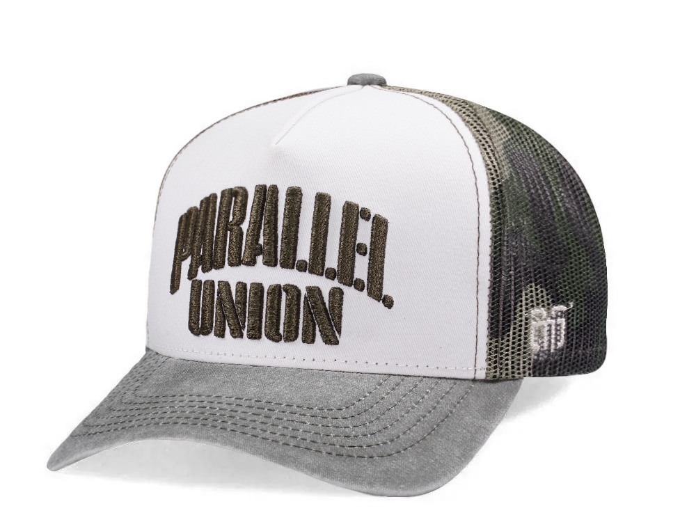 Parallel Union Stencil Script White Edition Trucker Snapback Gorra