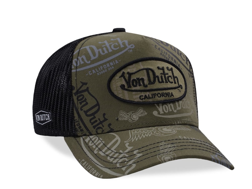 Von Dutch Oval Patch Multilogo Olive  Trucker Snapback Gorra