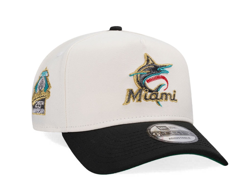 New Era Miami Marlins 25th Anniversary Chrome Gold Two Tone Edition 9Forty A Frame Snapback Gorra