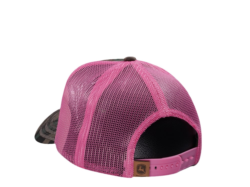 John Deere Script Pink Camouflage Trucker Snapback Gorra