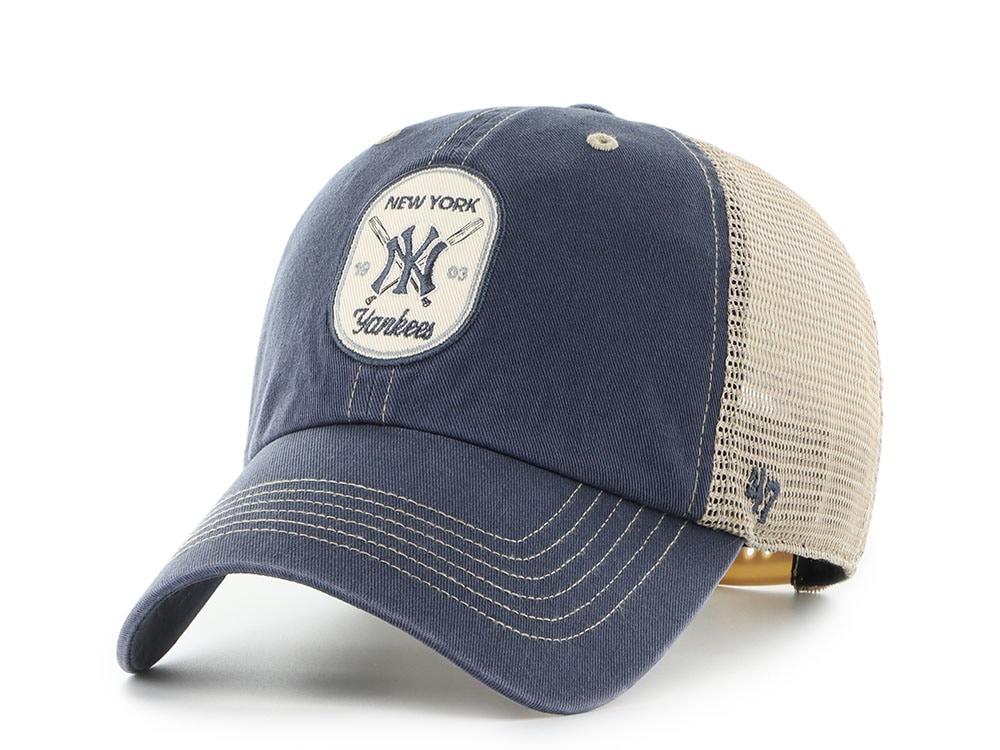 47 Brand New York Yankees Cross Patch Navy Trucker Clean Up Snapback Gorra