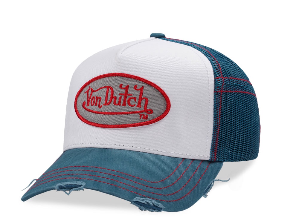 Von Dutch Distressed Oval Patch White Two Tone Editon Trucker Snapback Gorra
