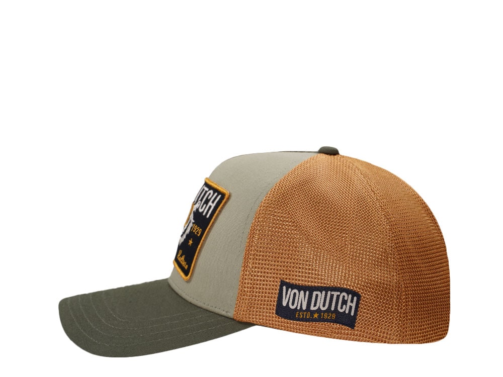 Von Dutch Square Patch Dark Green Yellow Trucker Snapback Gorra