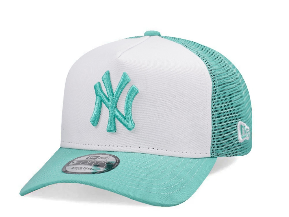 New Era New York Yankees Mint White Two Tone Edition 9Forty A Frame Trucker Snapback Gorra