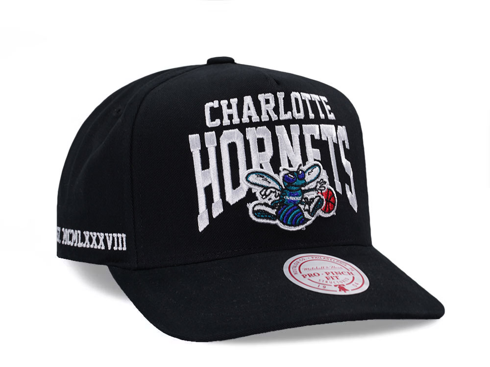 Mitchell & Ness Charlotte Hornets Black Pro Pinch Fit Snapback Gorra