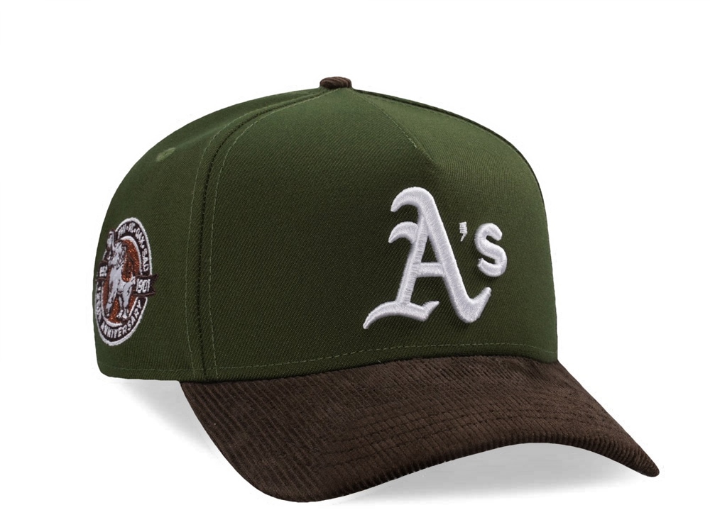 New Era Oakland Athletics 125th Anniversary Rifle Green Walnut Corduroy Two Tone Edition 9Forty A Frame Snapback Gorra