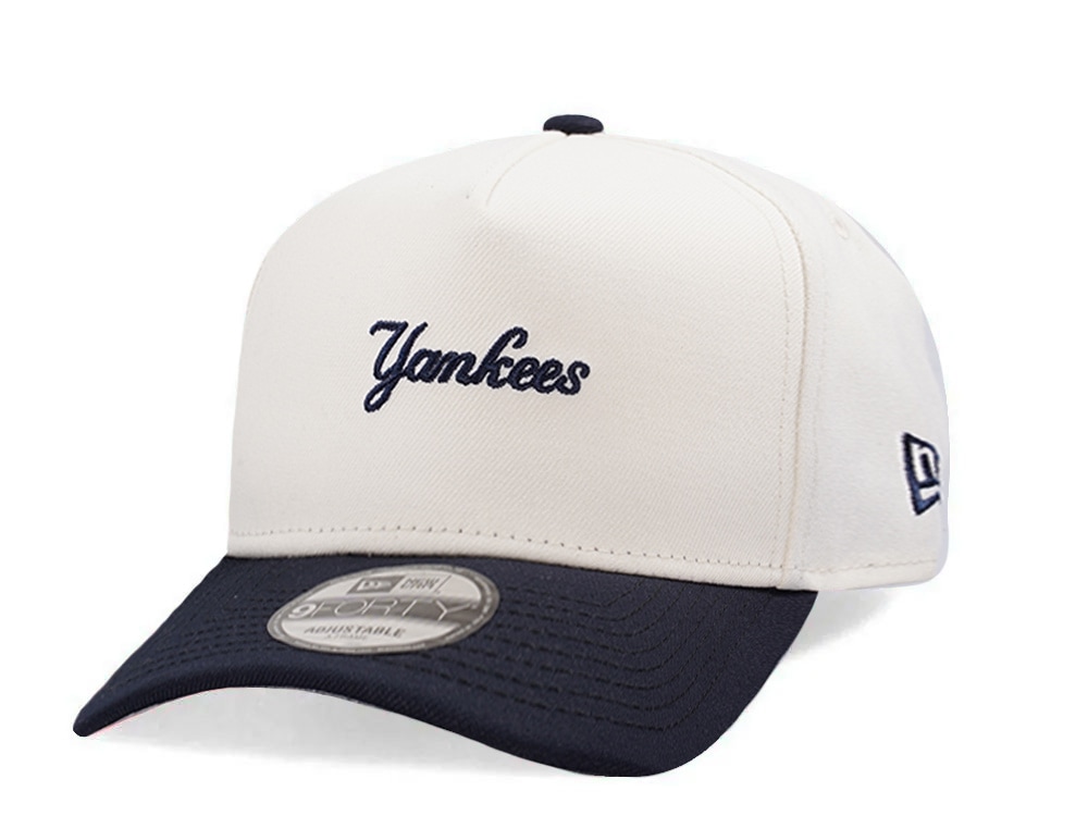 New Era New York Yankees Micro Script Chrome Navy Two Tone Edition 9Forty A Frame Snapback Gorra