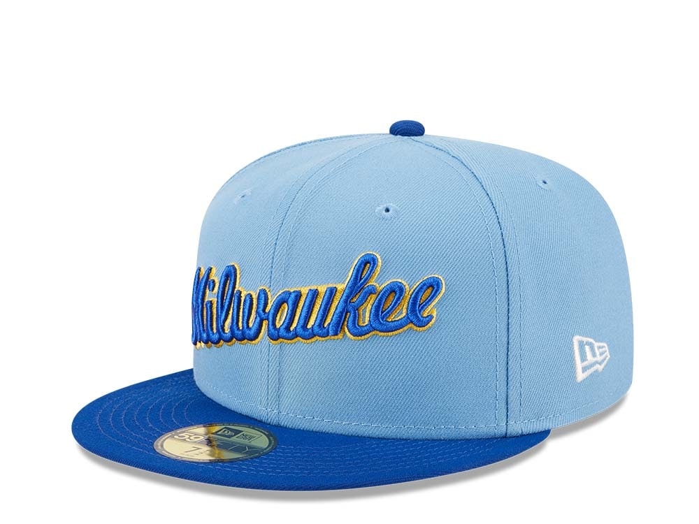 New Era Milwaukee Brewers Powder Blues Sky Throwback Edition 59Fifty Fitted Gorra