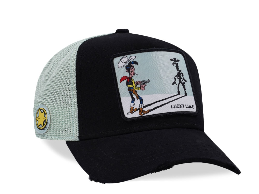 Capslab Lucky Luke Shadow Distressed Black Trucker Snapback Gorra