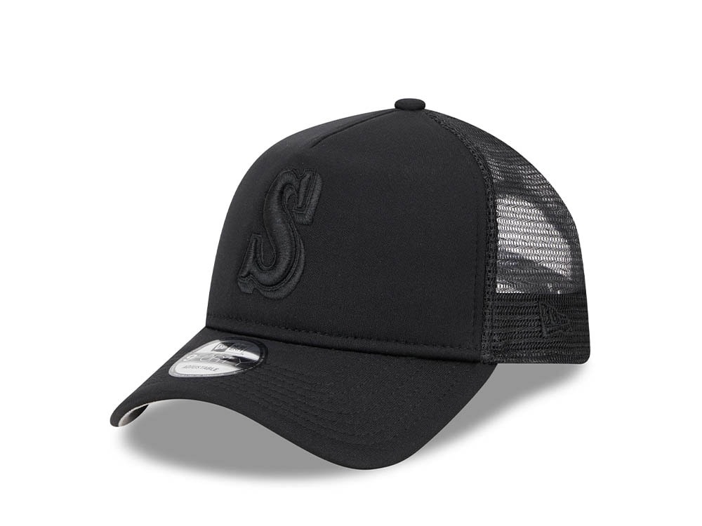 New Era Seattle Mariners Black All Day 9Forty A Frame Trucker Snapback Gorra